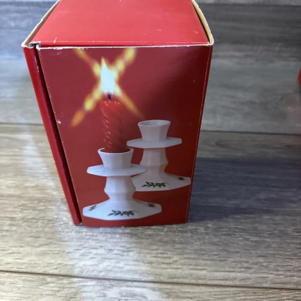 Nikko‎ Candle Holder Set Unisex OS White Good Christmastime Holly Berry Japan